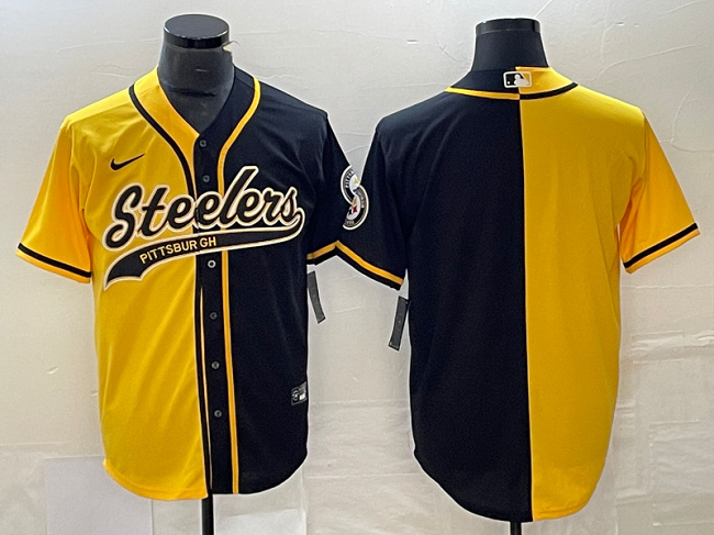 Men's Pittsburgh Steelers Blank Yellow Black Split Cool Base Stitched Baseball Jersey Men's Pittsburgh Steelers Blank Yellow Black Split Cool Base Stitched Baseball Jersey